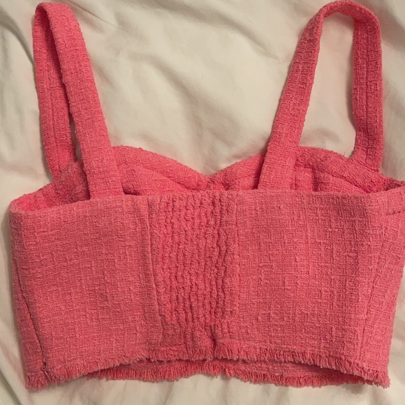 Zara Tweed Pink Bustier Crop Top size Medium - Picture 2 of 5